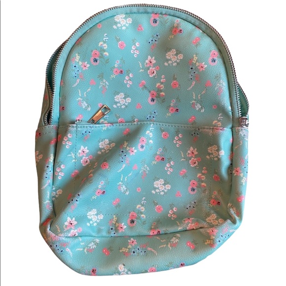 Handbags - Mint Green with Florals Mini Zippered Backpack